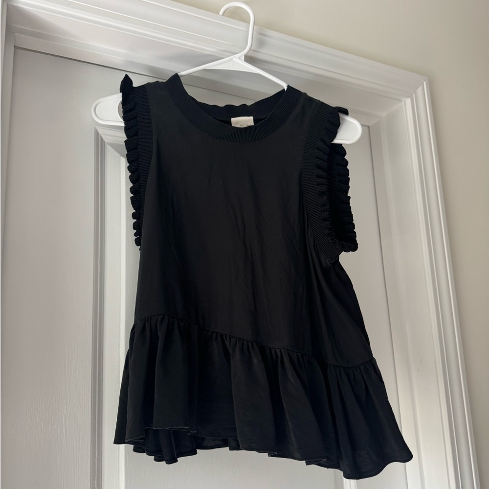 Cinq a Sept Black Peplum Silk Top